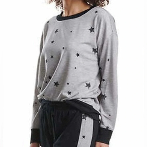 Splendid Heathered Star Pattern Ringer Crewneck in Grey/Black Size M - Picture 3 of 12